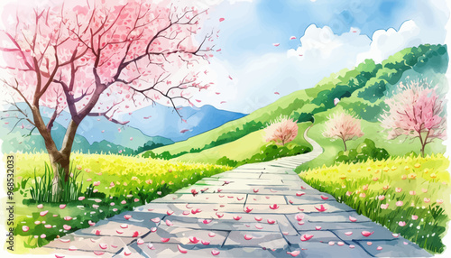 Springtime Pathway with Cherry Blossoms