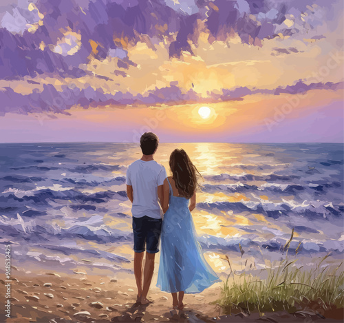 Sunset Serenity: Couple Embrace Ocean View