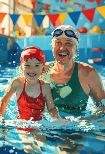 Swimming with joy: A mother and daughter share a moment of fun and bonding