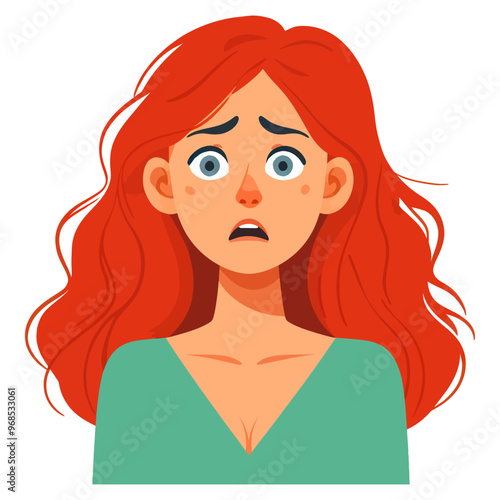 frightened redhead woman portrait flat cartoon vector