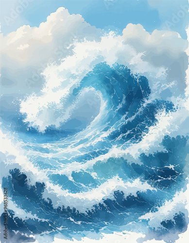 Wave Crashing on Blue Ocean