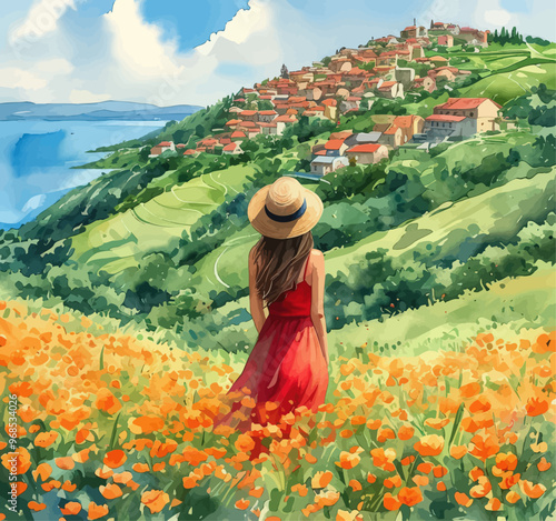 Woman Standing in Field of Orange Flowers