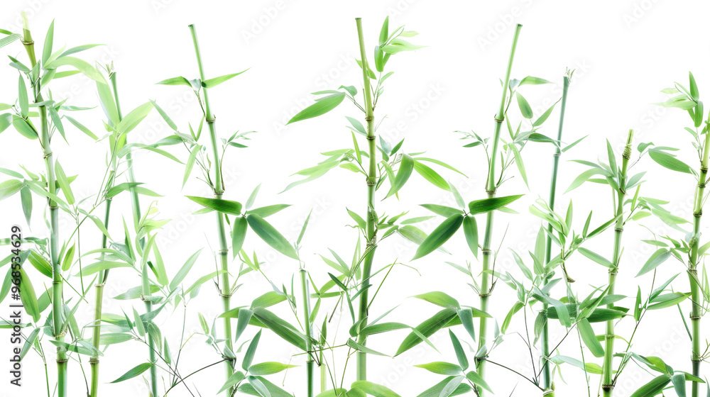 Fototapeta premium Green bamboo stalks and leaves on transparent background
