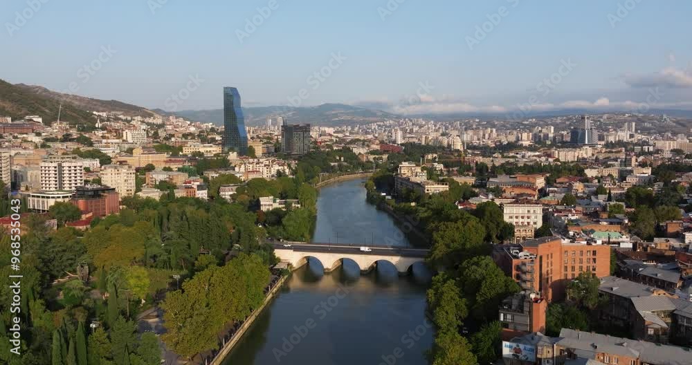 Amazing Establishing Shot Above Saarbruecken Bridge Tbilisi, Georgia Amazing Establishing Shot Above Saarbruecken Bridge Tbilisi, Georgia