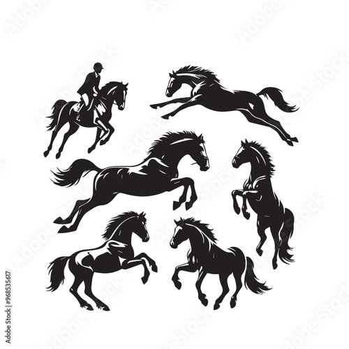 Horse silhouette. Running horse silhouette. Jumping horse vector design on white background. Horse logo, icon.