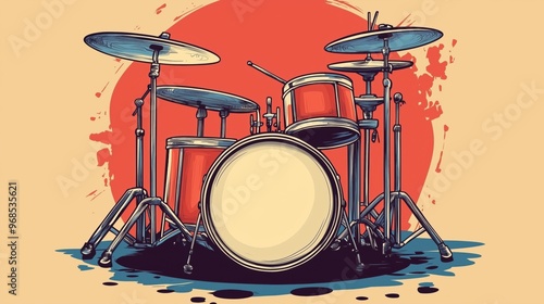 Vector illustration of drum set on a simple background photo