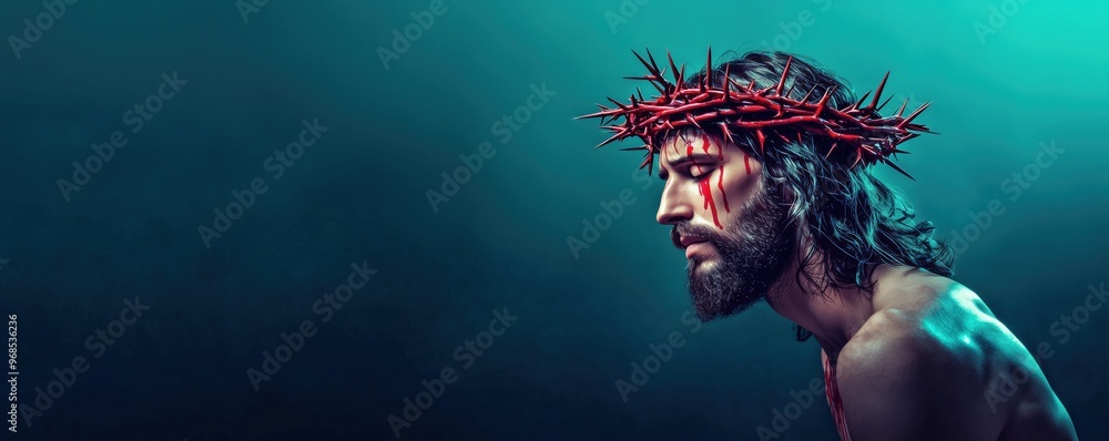 Jesus with Crown of Thorns, Hyper-Realistic, Cinematic Side Profile Jesus with Crown of Thorns, Hyper-Realistic, Cinematic Side Profile