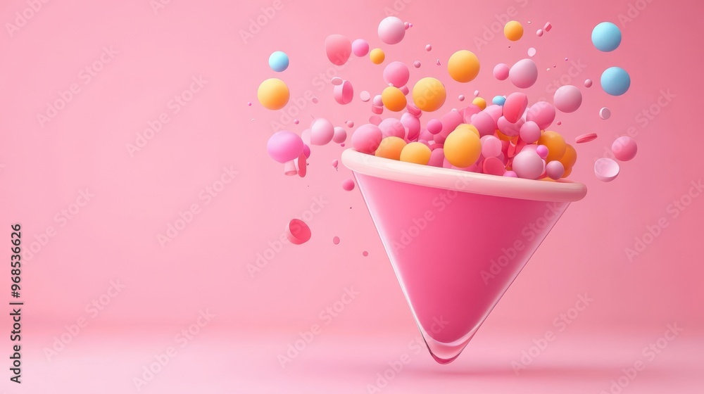 Marketing funnel, audience targeting precision, vibrant flow, 3D illustration Marketing funnel, audience targeting precision, vibrant flow, 3D illustration