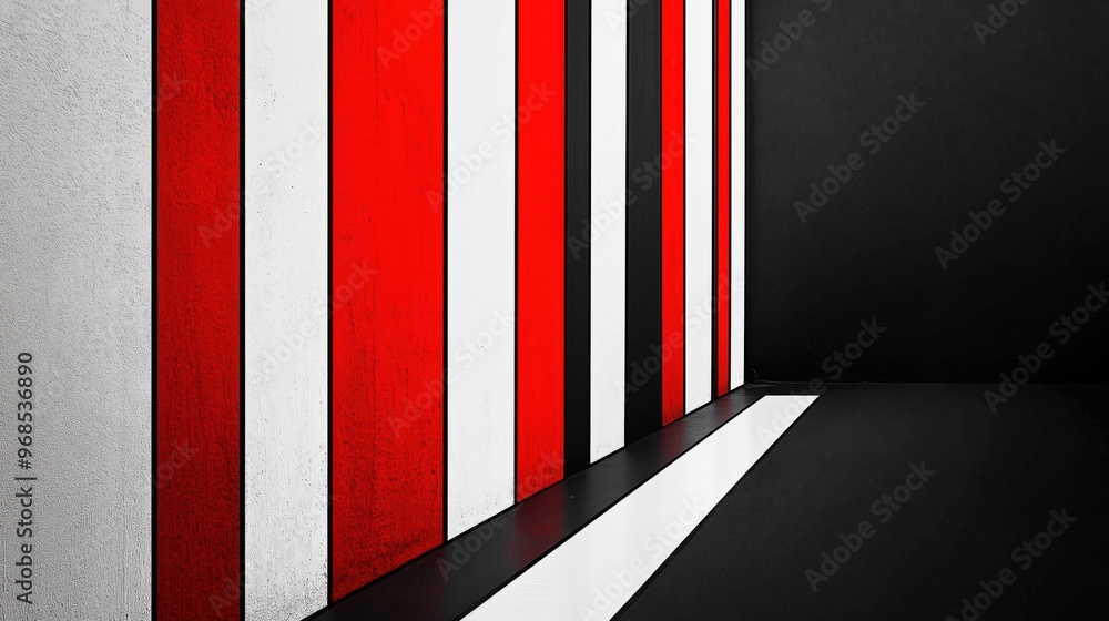 Black, white, red stripes background on a wall Black, white, red stripes background on a wall