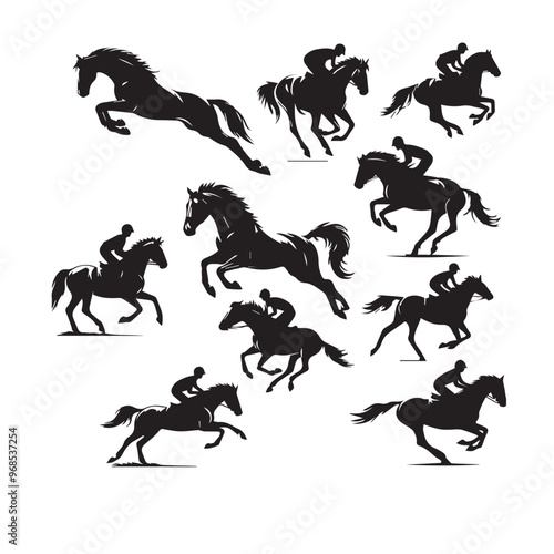 Horse silhouette. Running horse silhouette. Jumping horse vector design on white background. Horse logo, icon.