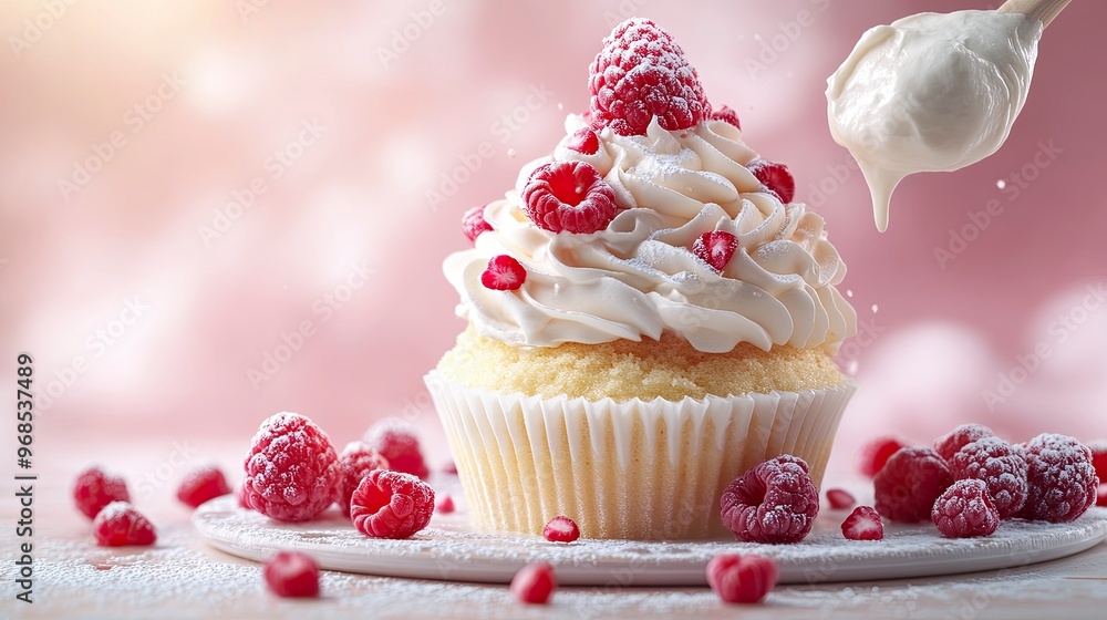 Baking a cake, batter being mixed, frosting and decorations ready, kitchen lighting Baking a cake, batter being mixed, frosting and decorations ready, kitchen lighting