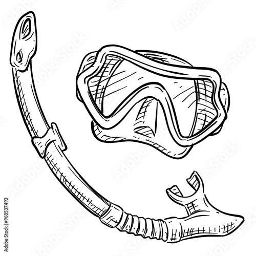 diver mask snorkel handdrawn illustration