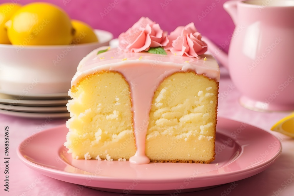 A piece of lemon cream cake on a plate A piece of lemon cream cake on a plate