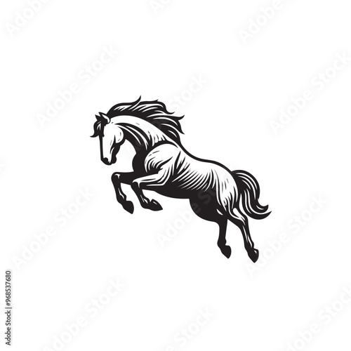 Horse silhouette. Running horse silhouette. Jumping horse vector design on white background. Horse logo, icon.