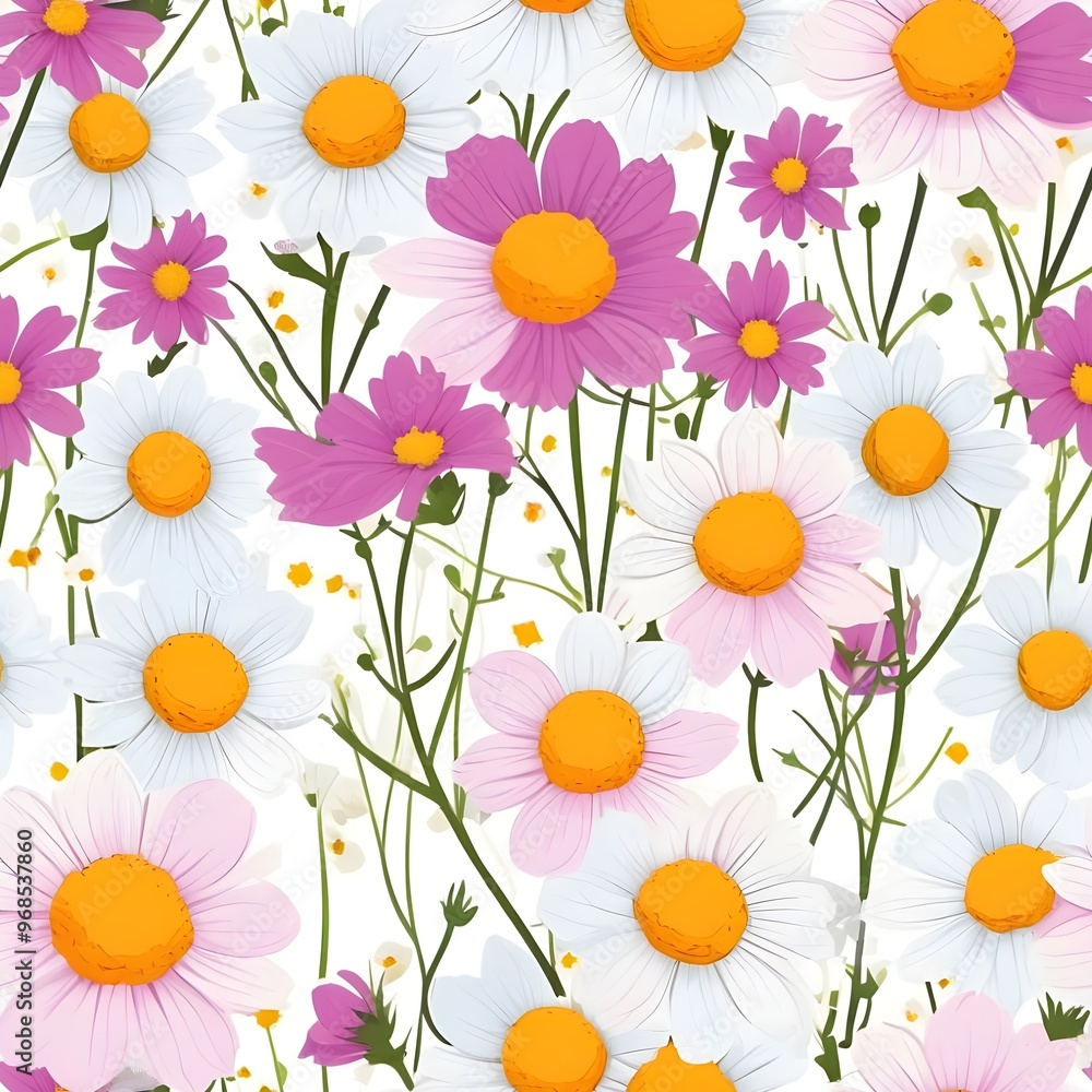 Obraz premium Seamless pattern with cosmos flowers