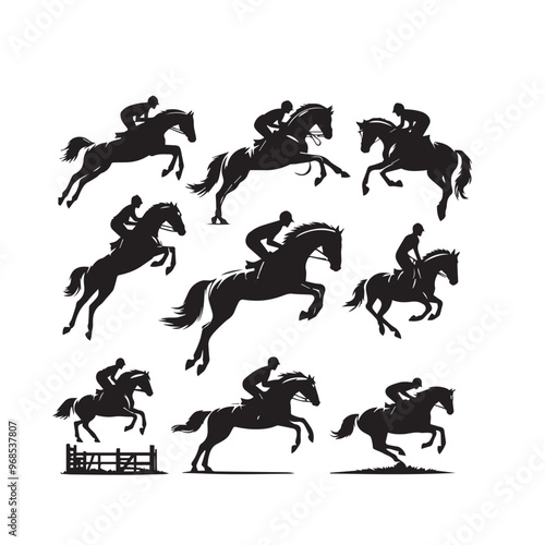 Horse silhouette. Running horse silhouette. Jumping horse vector design on white background. Horse logo, icon.