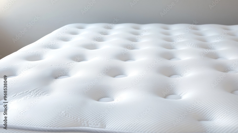 A close-up view of a pristine, fluffy mattress surface, showcasing its soft texture and unique quilted design. A close-up view of a pristine, fluffy mattress surface, showcasing its soft texture and unique quilted design.
