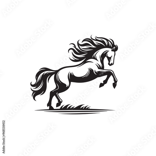 Horse silhouette. Running horse silhouette. Jumping horse vector design on white background. Horse logo, icon.