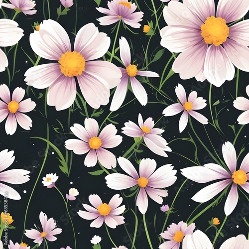 Seamless pattern with cosmos flowers