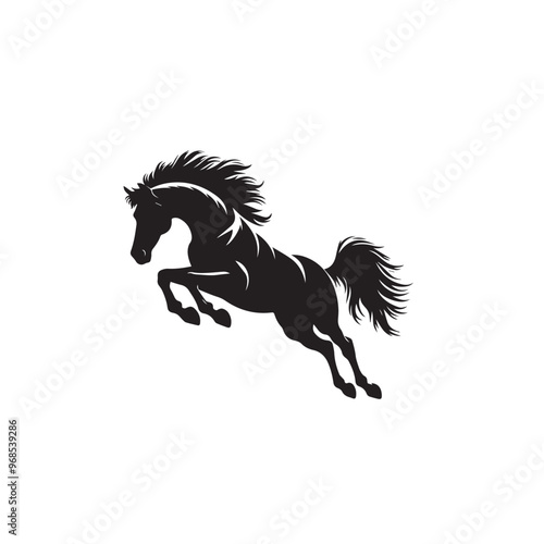 Horse silhouette. Running horse silhouette. Jumping horse vector design on white background. Horse logo, icon.