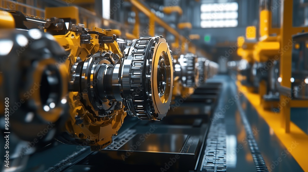 Fototapeta premium High-tech manufacturing line producing automotive parts.