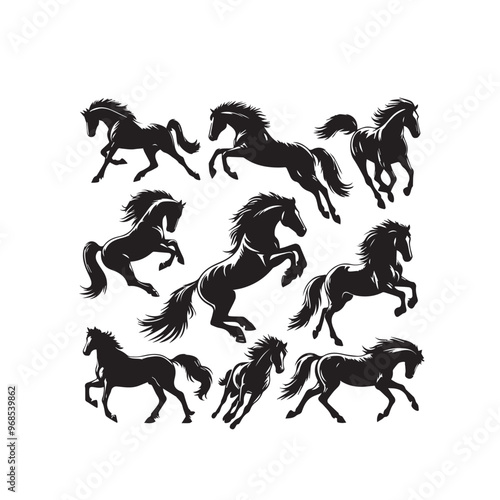Horse silhouette. Running horse silhouette. Jumping horse vector design on white background. Horse logo, icon.