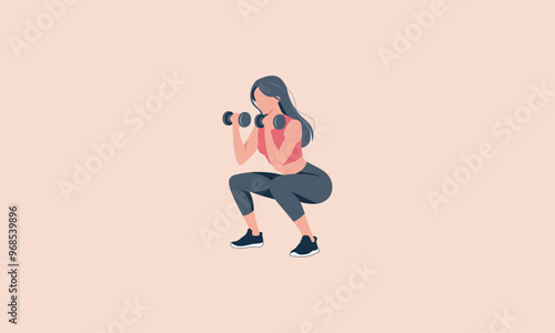A woman doing squats while holding dumbbells during a workout.