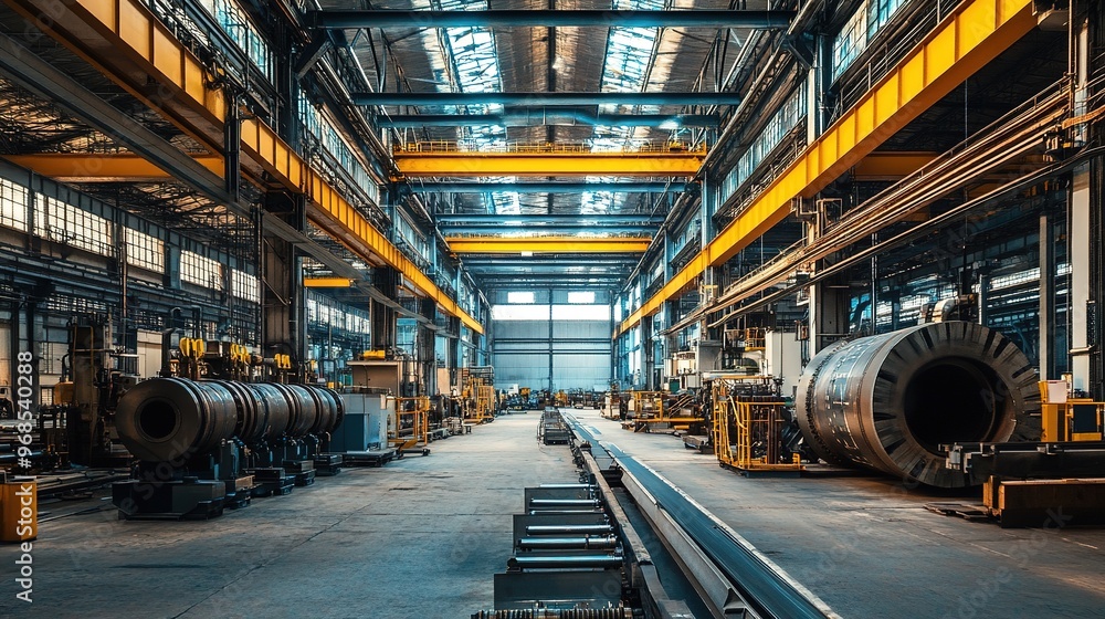 Fototapeta premium Large-scale industrial manufacturing plant with heavy equipment.
