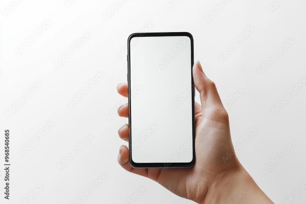 Hand Holding Smartphone Mockup Isolated created with Generative AI Hand Holding Smartphone Mockup Isolated created with Generative AI