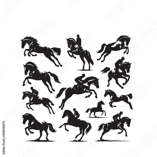 Horse silhouette. Running horse silhouette. Jumping horse vector design on white background. Horse logo, icon.