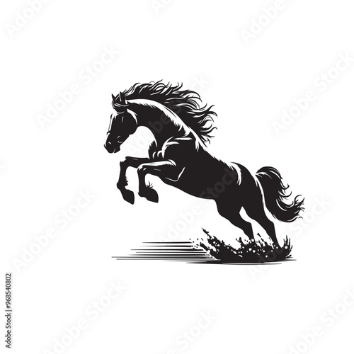 Horse silhouette. Running horse silhouette. Jumping horse vector design on white background. Horse logo, icon.