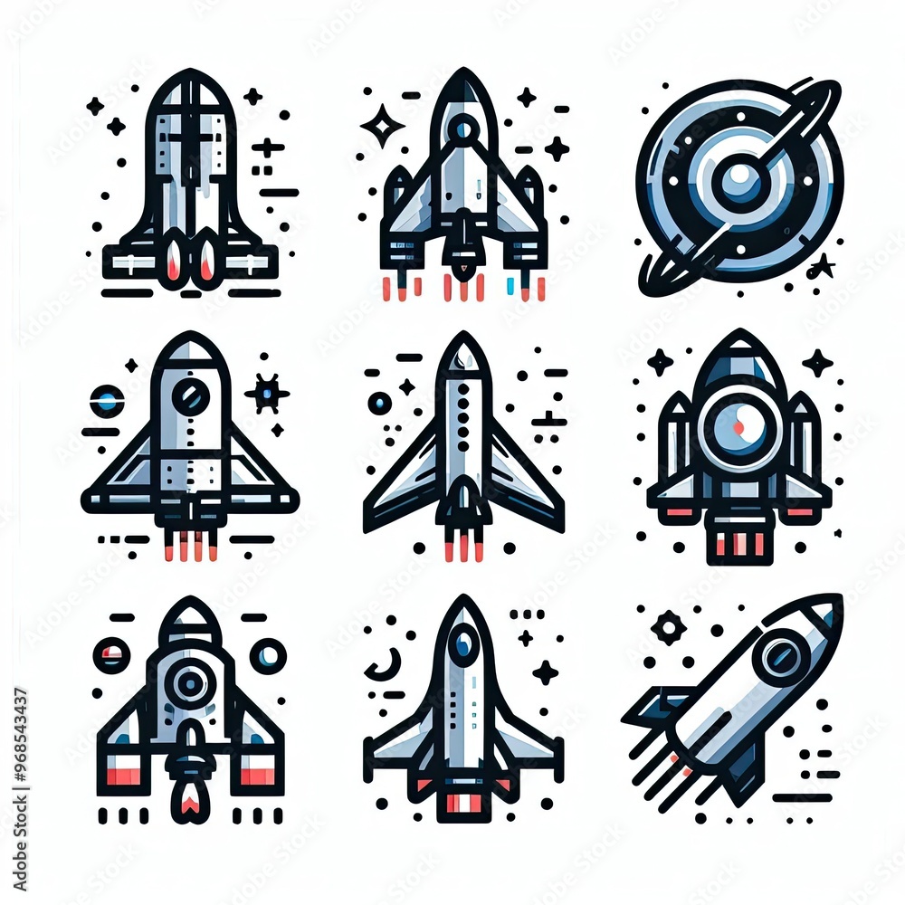 starship icon set. illustration white background starship icon set. illustration white background