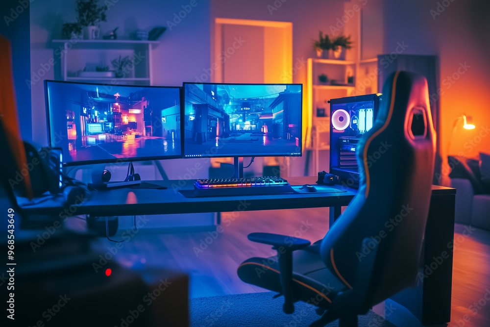 Naklejka premium Modern gaming room with gaming pc setup