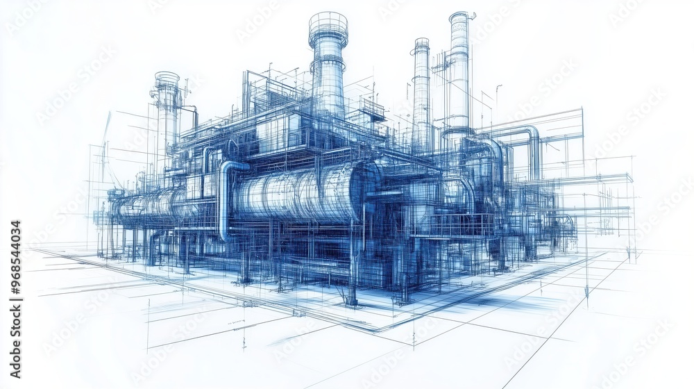 Sketch of industrial equipment rendered in wire-frame style with separated layers of visible and invisible lines Sketch of industrial equipment rendered in wire-frame style with separated layers of visible and invisible lines