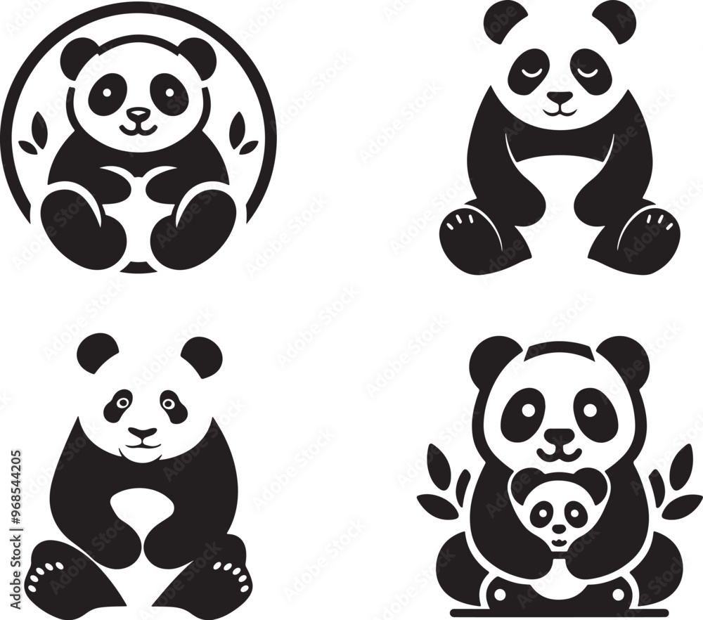 Obraz premium Cute panda silhouette vector collection