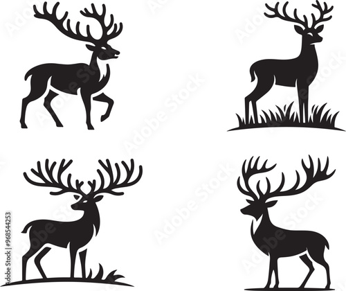 set of silhouettes of deer