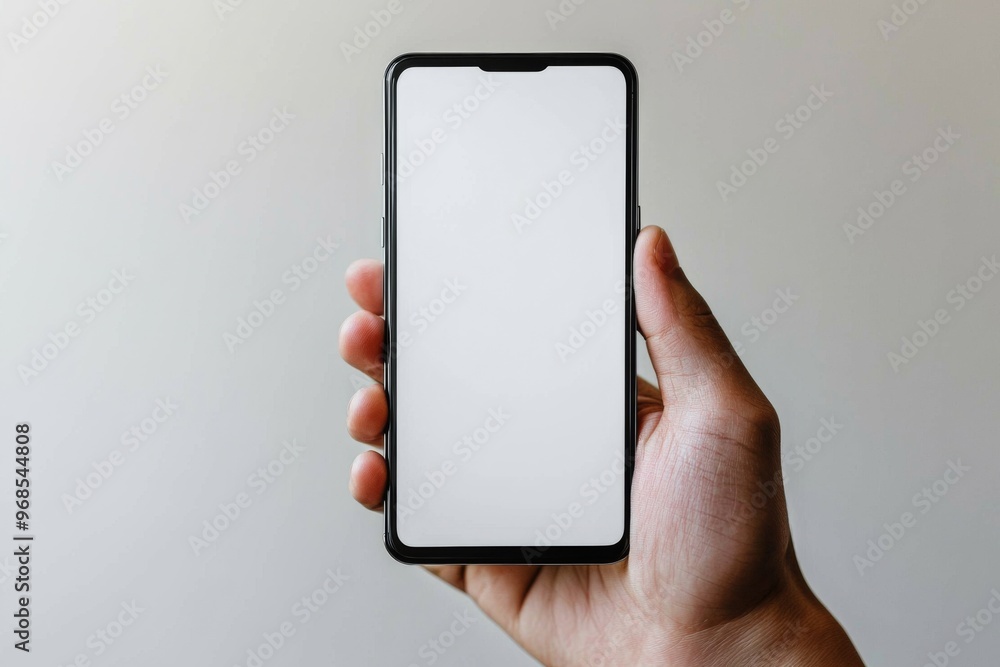 Hand Holding Smartphone Mockup Isolated created with Generative AI Hand Holding Smartphone Mockup Isolated created with Generative AI