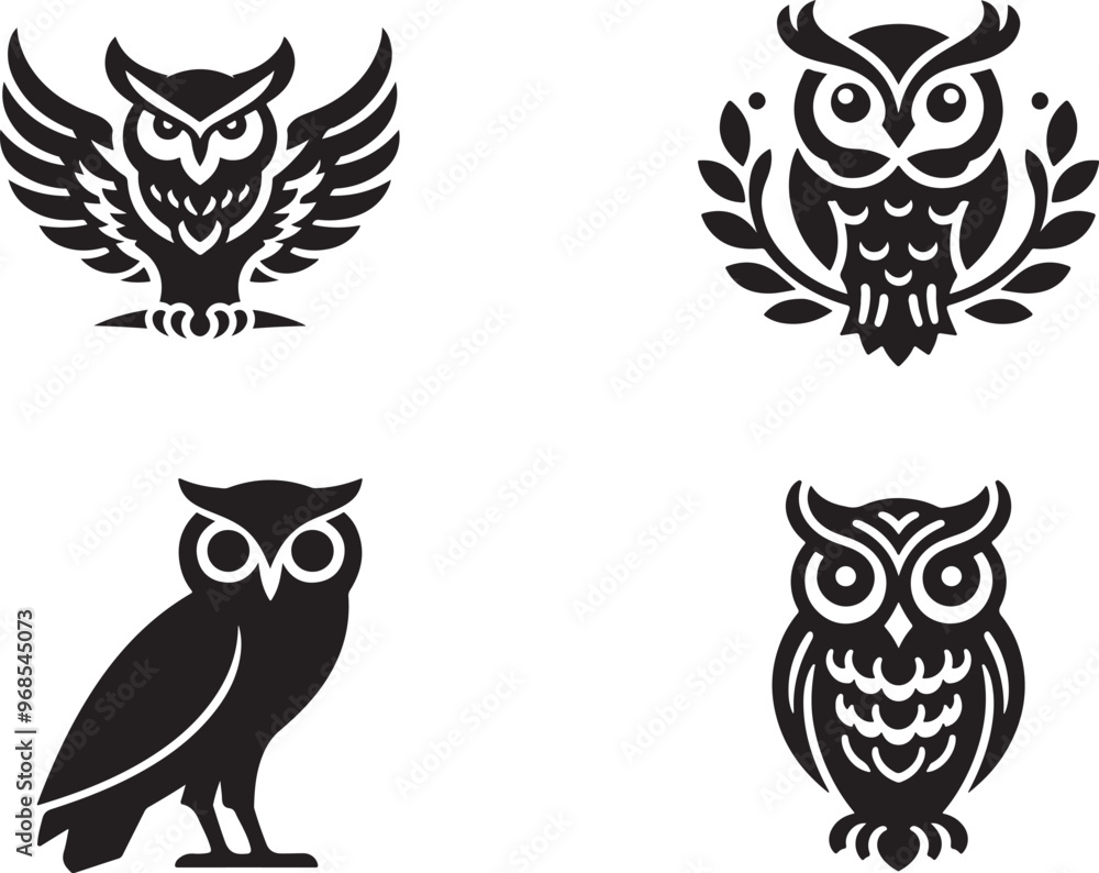 owl silhouette vector icon set