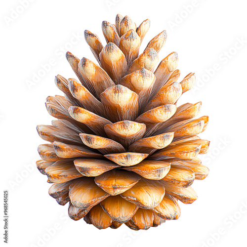 Close-up of a single pine cone isolated on white background photo