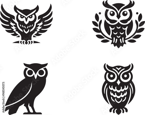 owl silhouette vector icon set