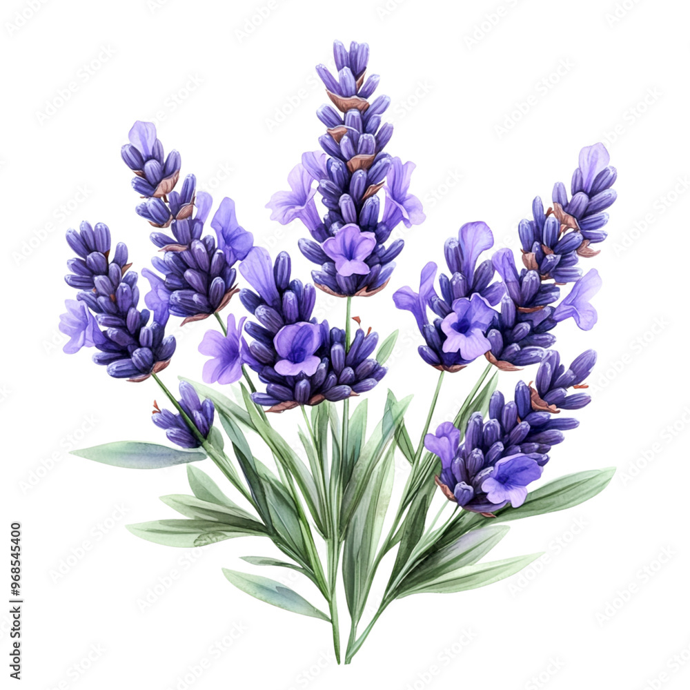Obraz premium Close-up of a beautiful bouquet featuring blue irises, lavender, and grape hyacinth flowers, showcasing springtime blooms in purple and blue hues