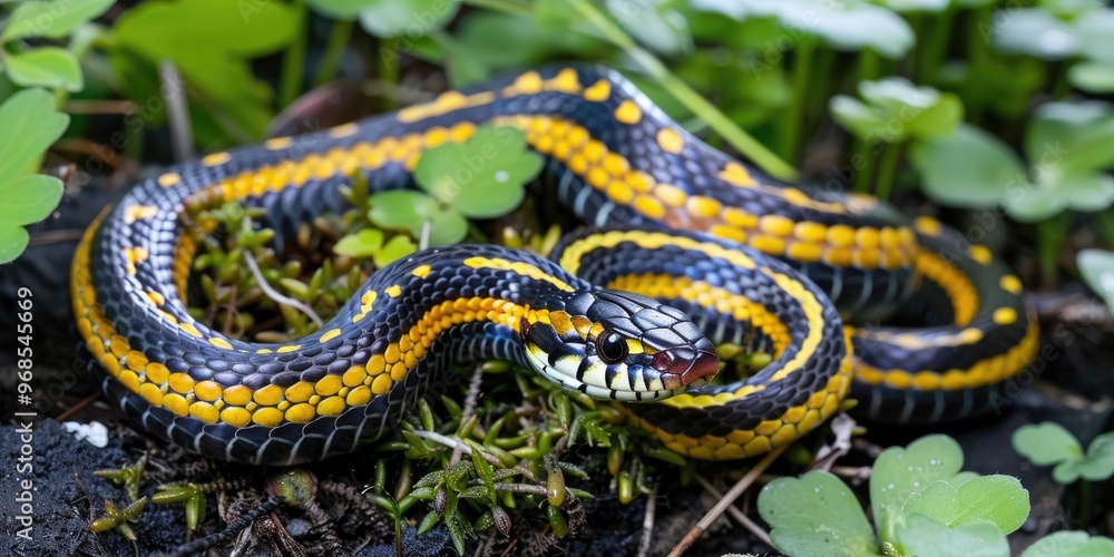 Non venomous Grass Snake on the Garden Path Non venomous Grass Snake on the Garden Path