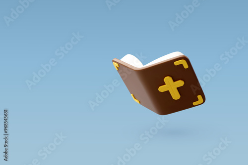 3d Vector Brown Bible with Christian cross, Happy halloween festival concept.