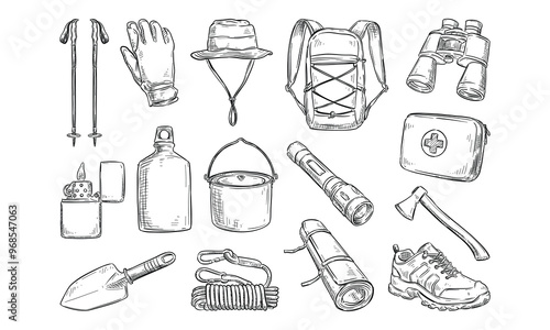 hiking camping handdrawn collection