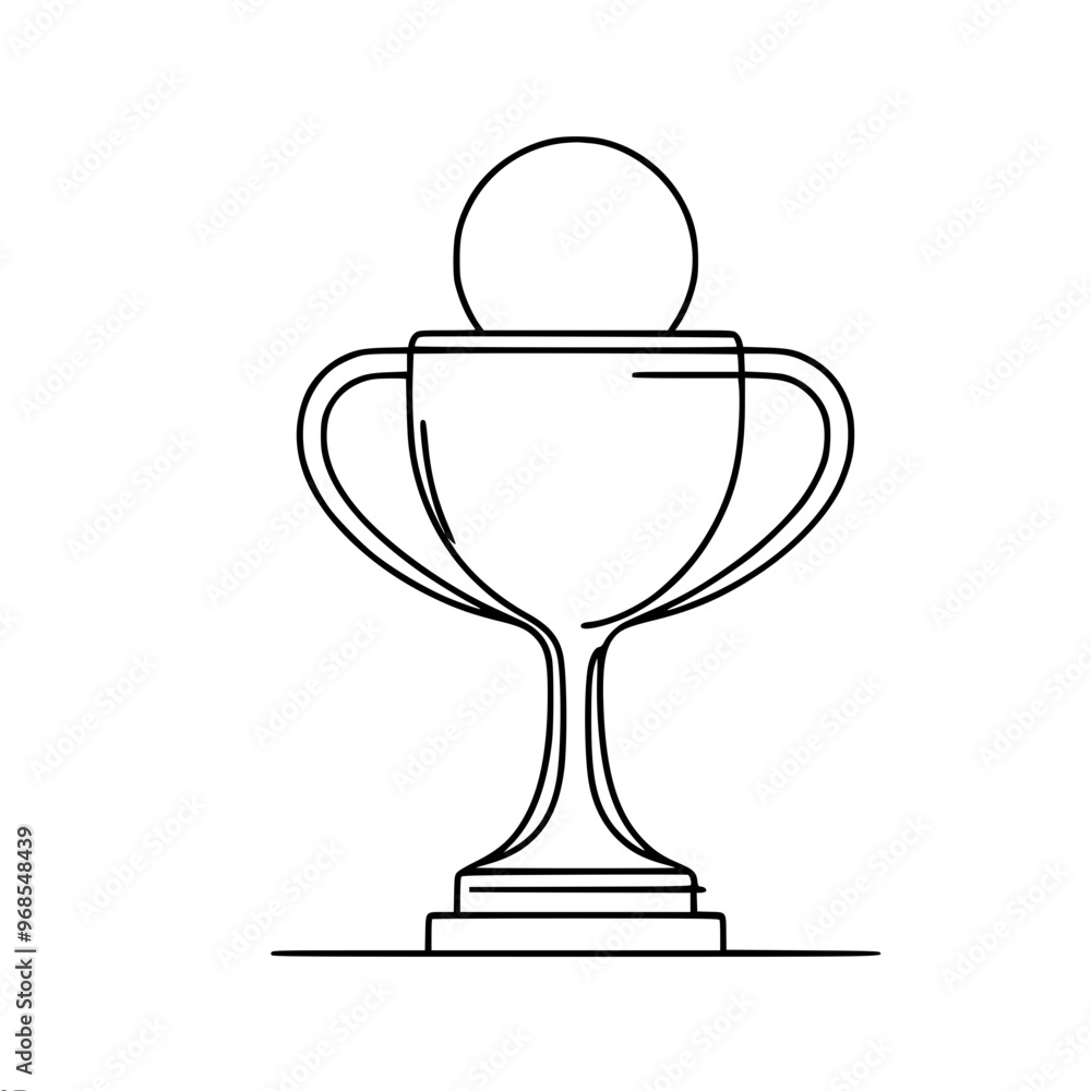 Linear vector drawing of a trophy with a round base over a cup and handles Linear vector drawing of a trophy with a round base over a cup and handles