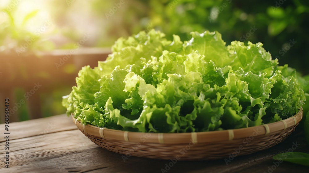 fresh lettuce on a rattan plate with kitchen background fresh lettuce on a rattan plate with kitchen background