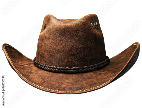 Brown leather cowboy hat with weathered look clipart on transparent background photo