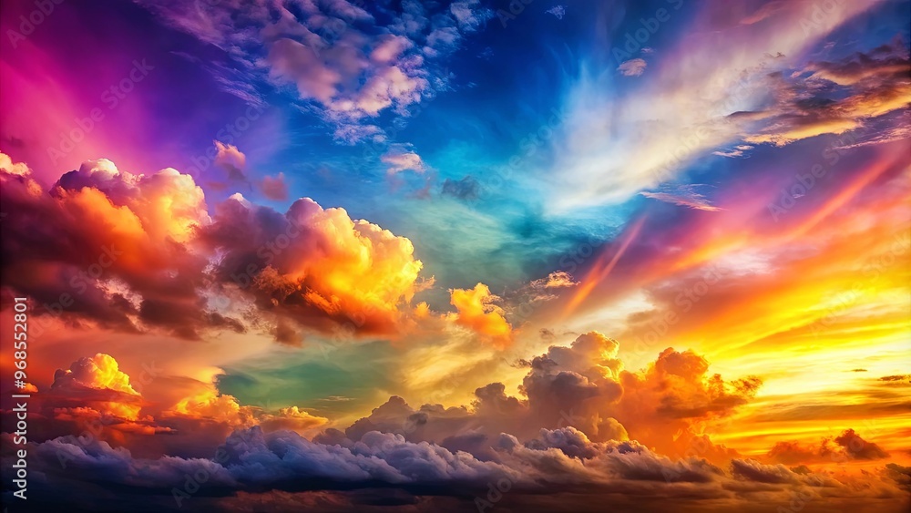 Vibrant abstract sunset sky in rainbow colors with puffy clouds Vibrant abstract sunset sky in rainbow colors with puffy clouds