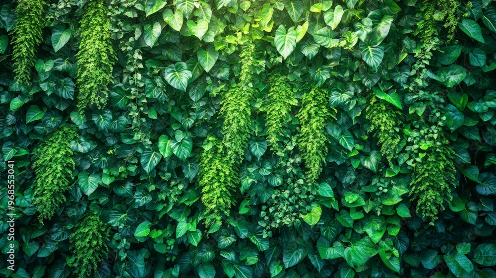 Vertical garden, growing on a skyscraper facade, lush greenery, morning light Vertical garden, growing on a skyscraper facade, lush greenery, morning light