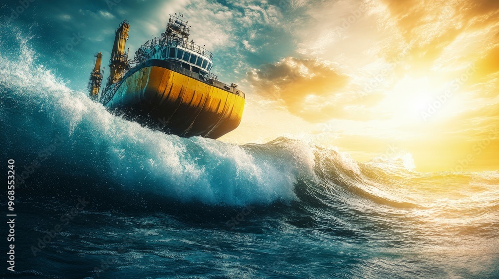 Wave energy converter, bobbing in the ocean, harnessing wave power ...